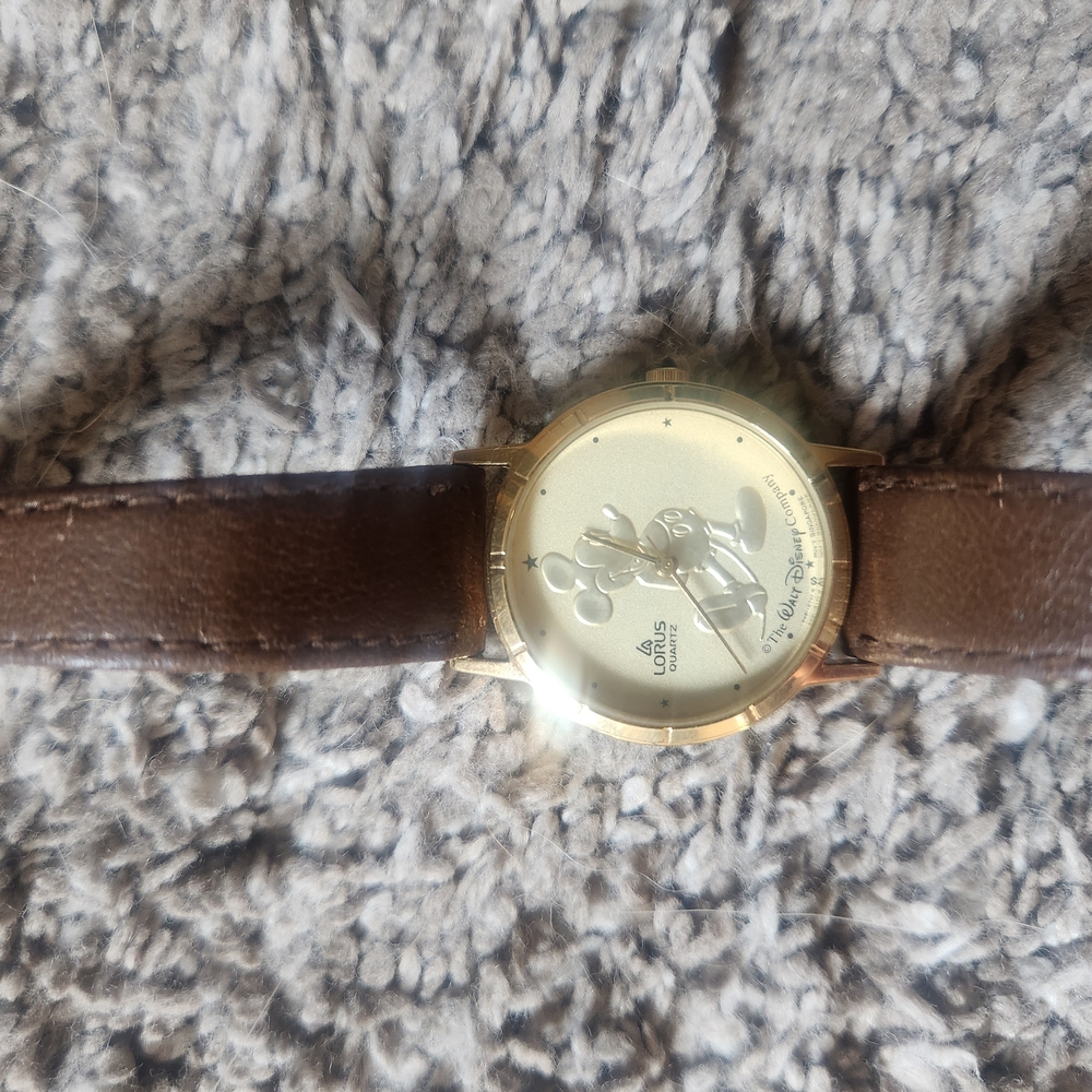 Gold Watch with Brown Leather Strap